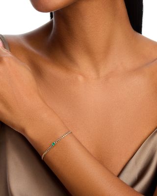 14K Yellow Gold Emerald Gemstones Emerald Solitaire Curb Link Chain Bracelet