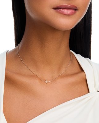 14K Yellow Gold Bezel Diamonds Cross Pendant Necklace, 14-16"