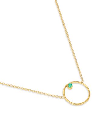 14K Yellow Gold Emerald Gemstones Emerald in Circle Pendant Necklace, 16-18"