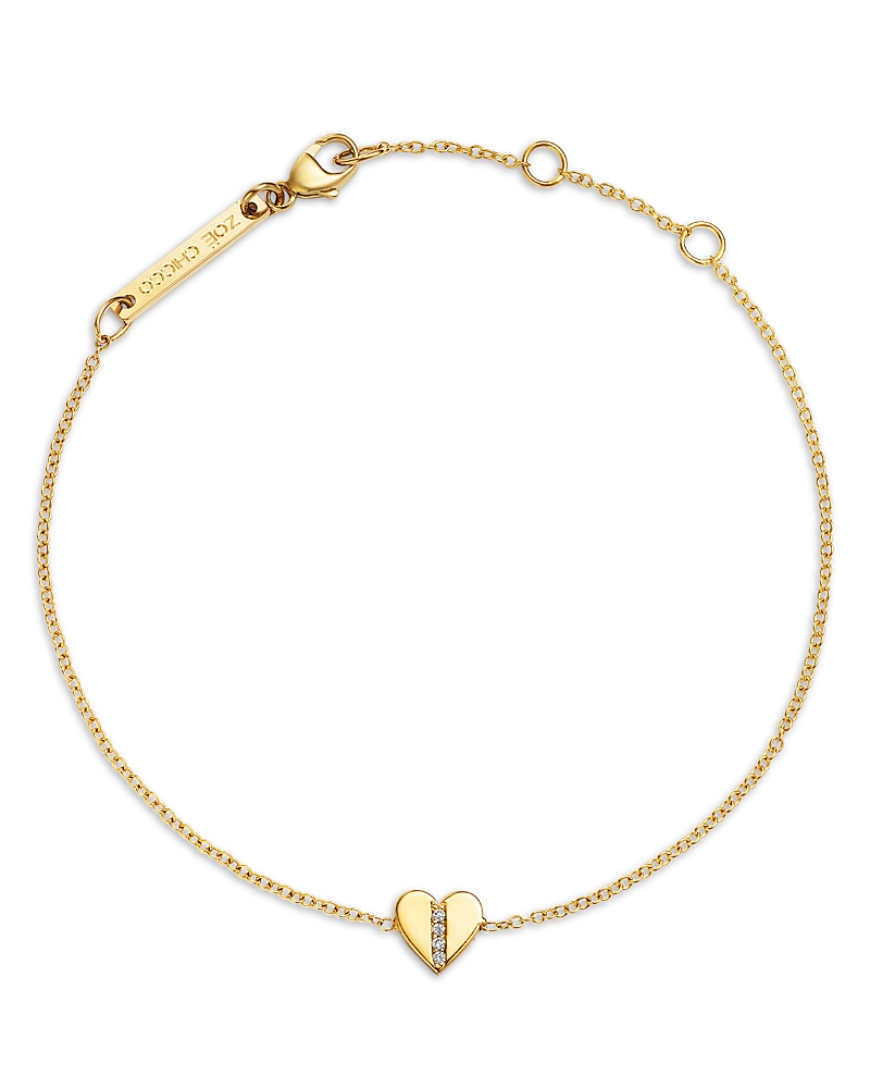Zoë Chicco 14k Yellow Gold Midi Bitty Symbols Diamond Heart Bracelet In Gold