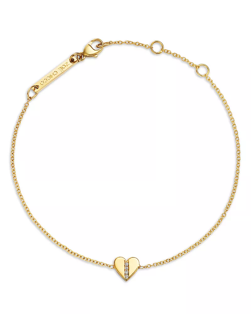 Zoe Chicco 14K Yellow Gold Midi Bitty Symbols Diamond Heart Bracelet