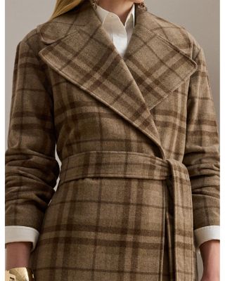 Plaid Wool Blend Twill Wrap Coat
