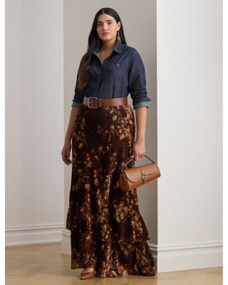Plus Floral Burnout Velvet Tiered Maxiskirt