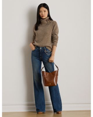 Buckle Trim M&eacute;lange Turtleneck Sweater