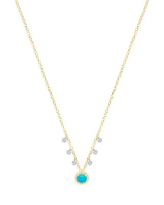 14K White & Yellow Gold Turquoise & Diamond Dangle Pendant Necklace, 16-18"