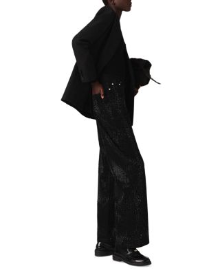 Mid Rise Embellished Wide Leg Jeans in Black