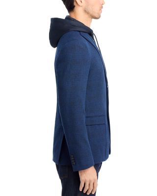 Tonal Plaid Jersey Sport Coat with Removable Hood