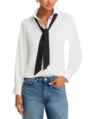 Quinn Crepe Satin Bow Shirt