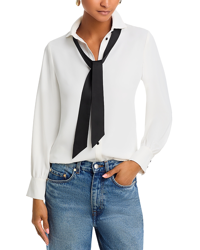 French Connection Quinn Crepe Satin Bow Shirt