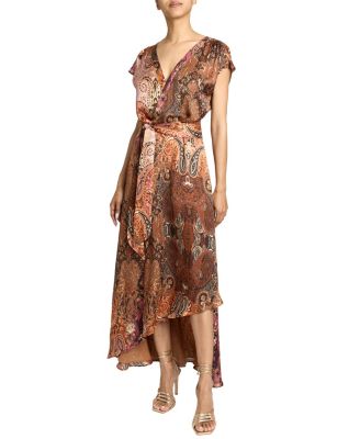 Fallon Midi Dress with Hi-Lo Skirt in Printed Charmeuse
