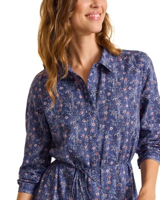 Blue Sea Floral Long Sleeve Shirt Dress