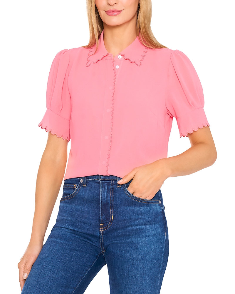 Cece Scalloped Button Front Blouse In Pink