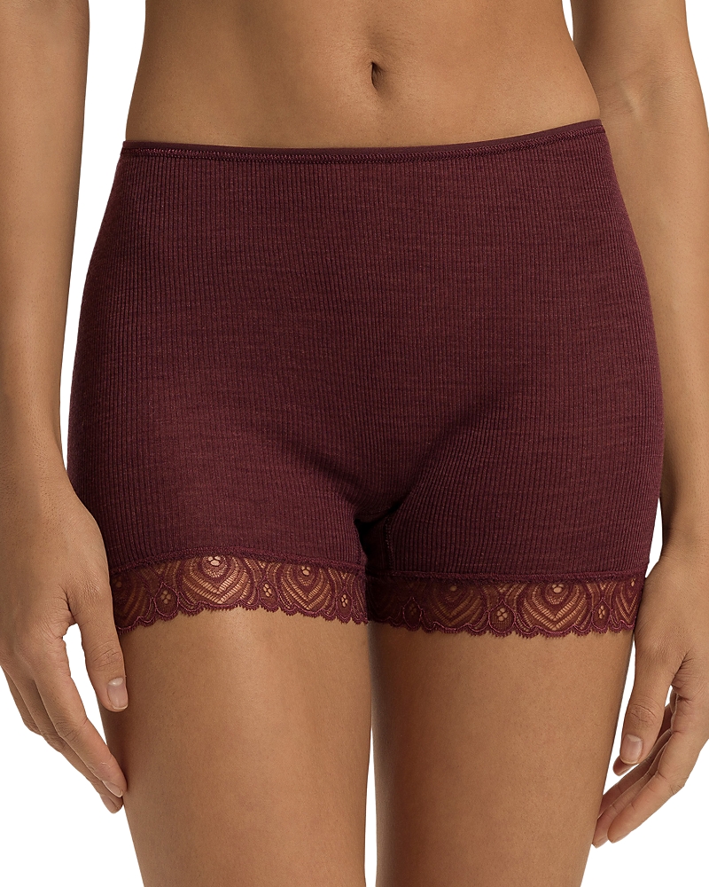 Hanro Lace Trim Boyshorts In Brown