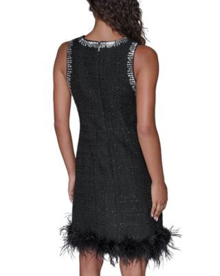 Feather Trim Shift Dress