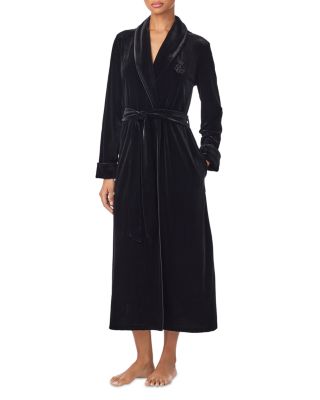 Long Sleeve Velvet Shawl Collar Long Robe