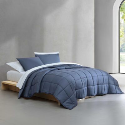 Solid Washed Reversible Plush 7 Piece Comforter Set, Queen