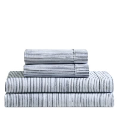 Washed Percale Wavy Stripe 4 Piece Sheet Set, Queen