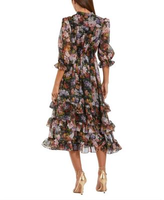 Chiffon 3/4 Sleeve A Line Midi Dress With Ruffles