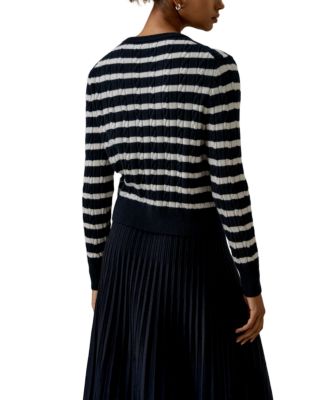 Striped Cable-Knit Cashmere Cardigan