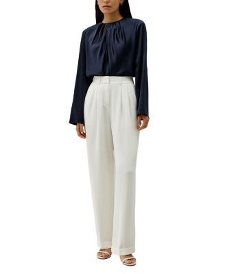 Silk Ruched-Neck Top