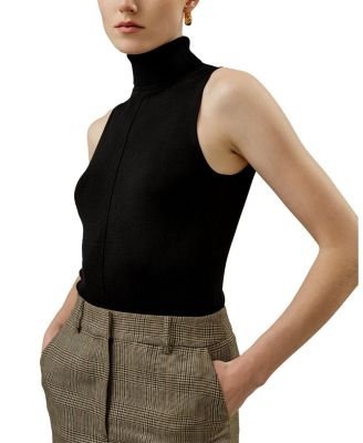 Silk Knitted Turtleneck Sleeveless Top