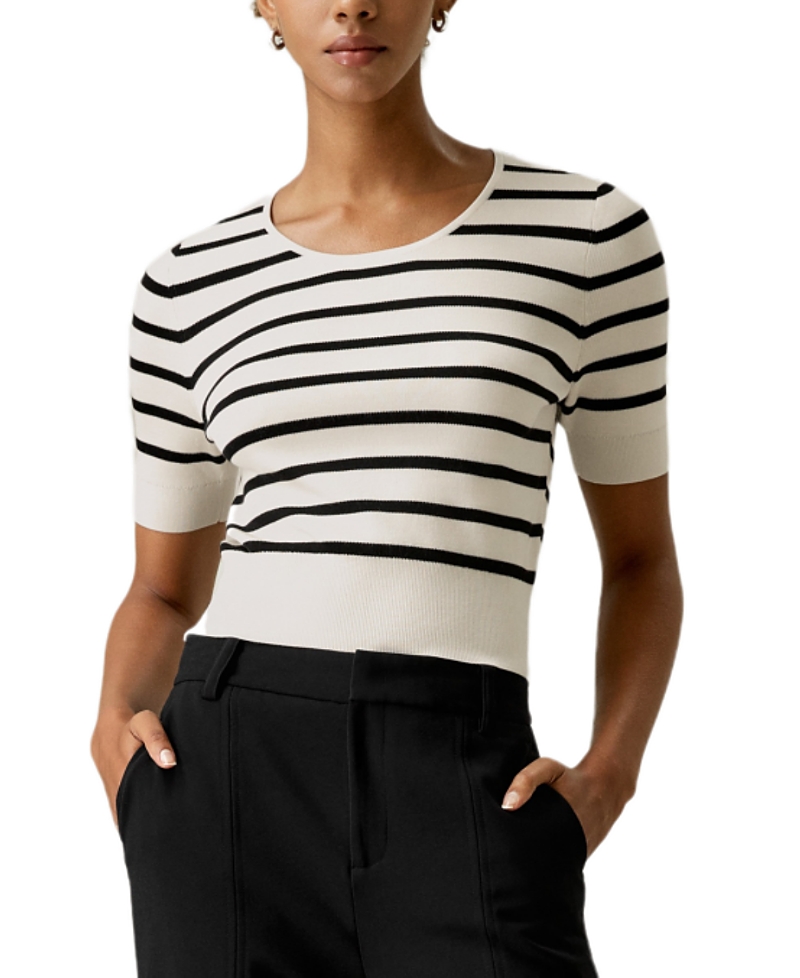 Lilysilk Silk Striped Cropped Knit Top In Multi