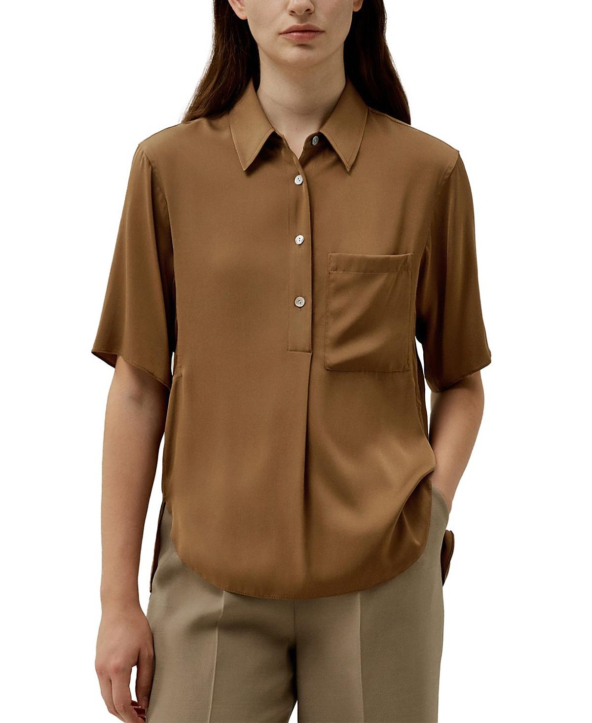 Lilysilk Half-Placket Short Sleeve Button Up Shirt