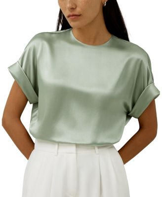 Obliuque Sleeves Round Neck Silk Tee