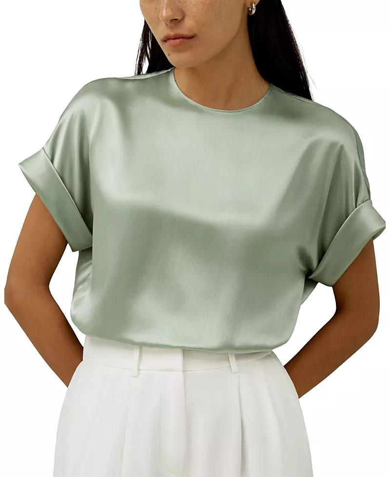 Lilysilk Obliuque Sleeves Round Neck Silk Tee