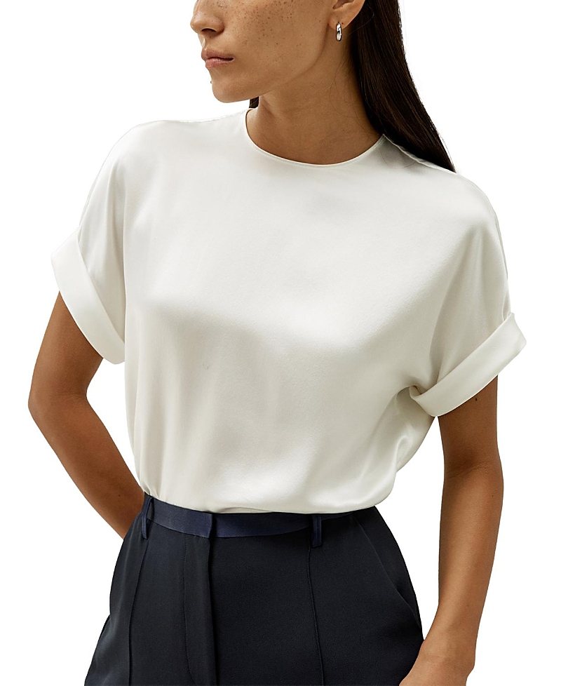 Lilysilk Obliuque Sleeves Round Neck Silk Tee In Red