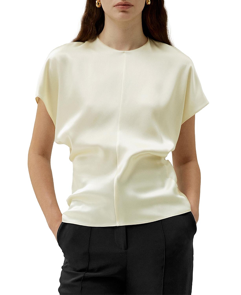 Lilysilk Short Batwing Sleeve Silk Contour Top In White