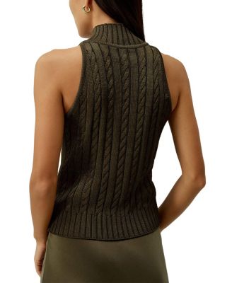 Classic High-Neck Cable-Knit Sleeveless Top
