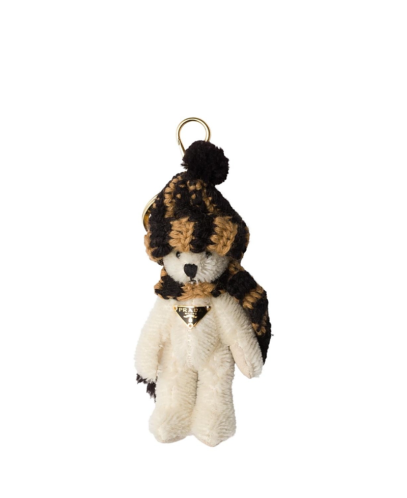 Prada Teddy Bear Bag Charm With Metal Ring In White