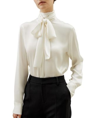 Silk Turtleneck Ribbon Blouse
