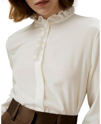 Cr&ecirc;pe de Chine Blouse with Ruffle Edge