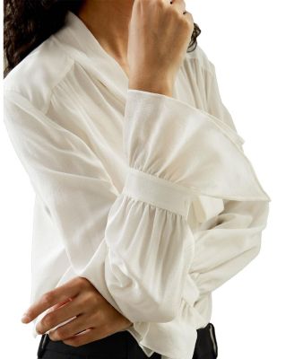 Silk V-Neck Ribbon Blouse