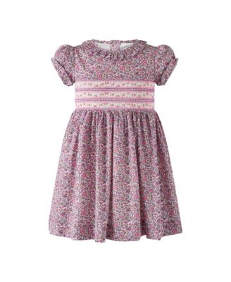 Girls' Purple Floral SS Smocked Dress - Little Kid, Big Kid
