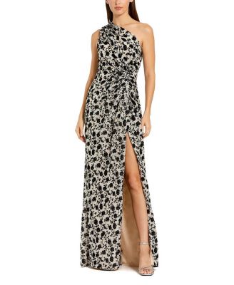 Floral Sequin One Shoulder Column Gown With Slit