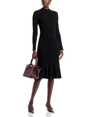 Long Sleeve Mock Neck Rib Flare Dress