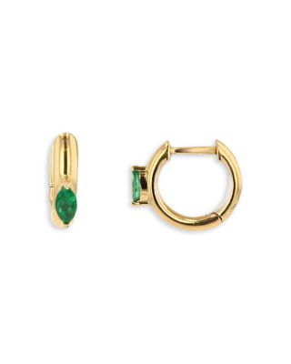 14K Yellow Gold 14K Hoops Emerald Small Hoop Earrings