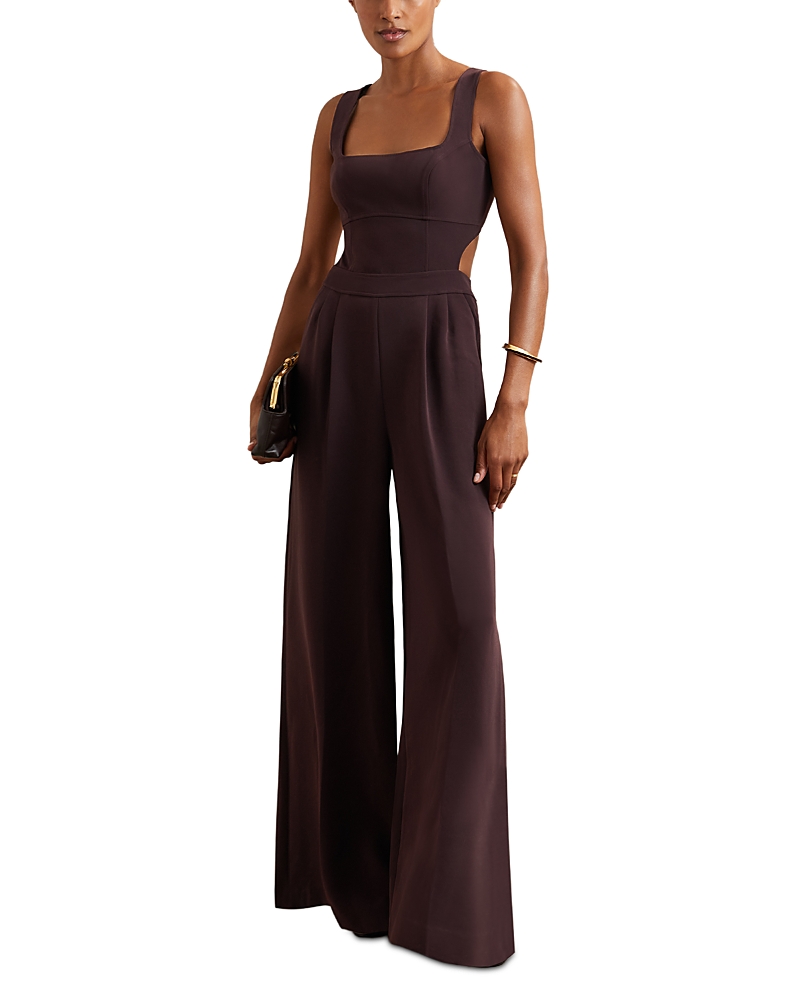 Reiss Dion Wide Leg Jumpsuit In Burgundy
