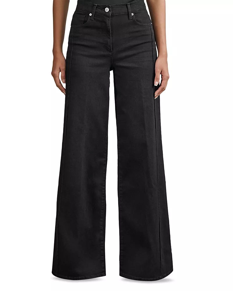 Reiss Heather High Rise Wide Leg Jeans in Black