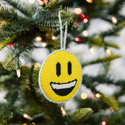Smiley Face Emoji Needlepoint Icon Ornament