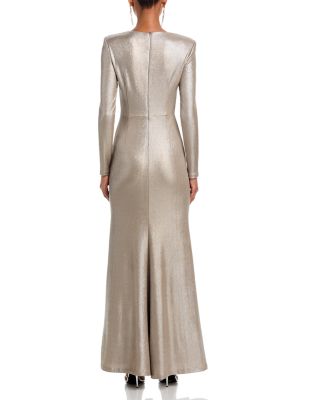 Long Sleeved V Neck Twist Waist Mermaid Gown