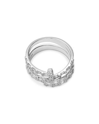 Diamond Multi Row Crossover Nail Ring in 14K White Gold, 1.0 tcw