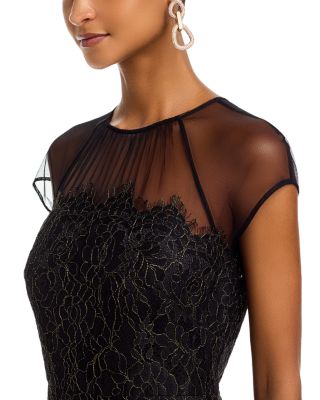 Raglan Cap Sleeve Shirred Illusion Neck Mermaid Gown