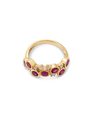 Ruby & Diamond Scattered Bezel Ring in 14K Yellow Gold