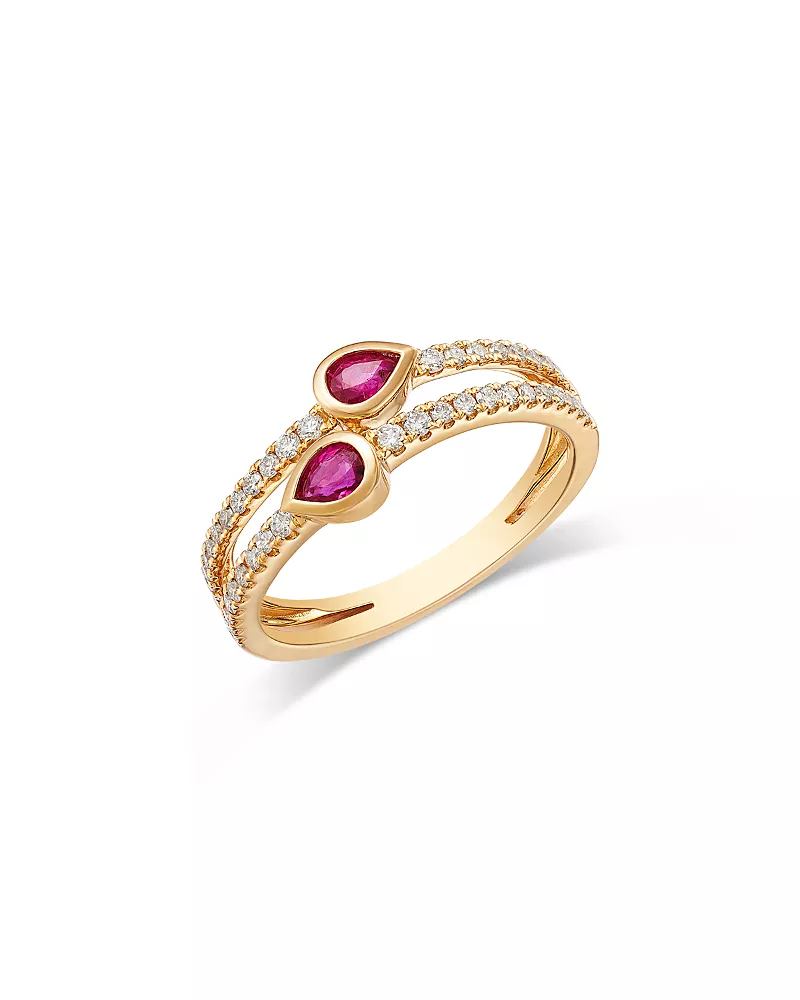Bloomingdale's Fine Collection Ruby & Diamond Double Row Ring in 14K Yellow Gold