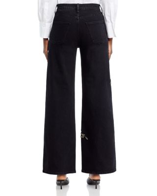 Lyla Beaded Floral Wide Leg Jeans in Black