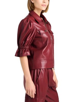 Faux Leather Puff Sleeve Jacket